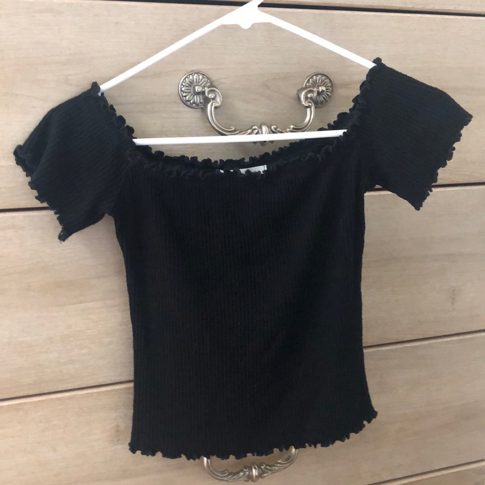 Black Over the Shoulder Crop Top